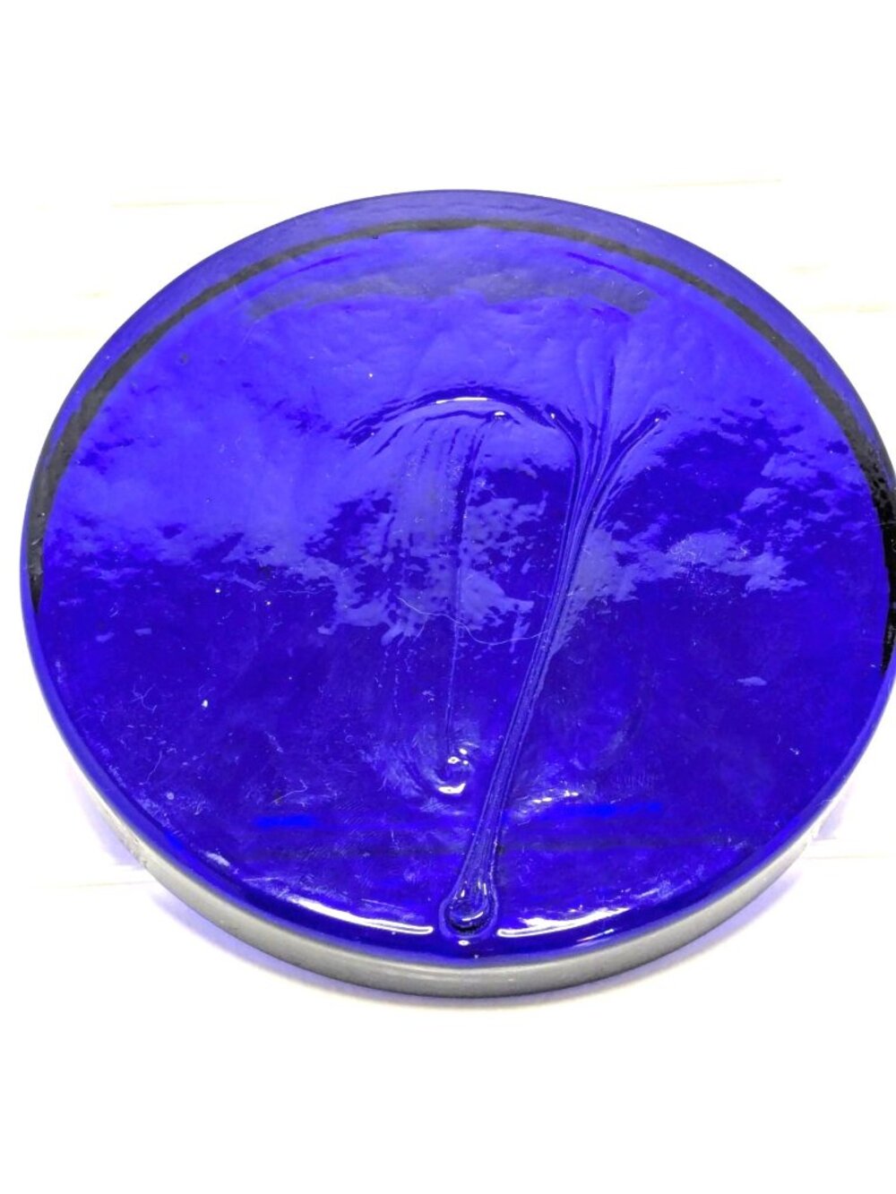 Vintage Cobalt Blue Art Glass Disc Suncatcher Or Paperweight - 5" Diameter